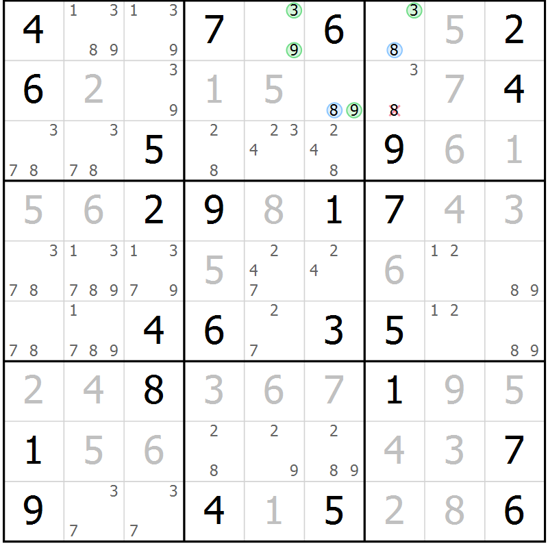 Position des candidats pour la solution de la Gr 35 page 38 du magazine de sudoku Virtuose n° 120