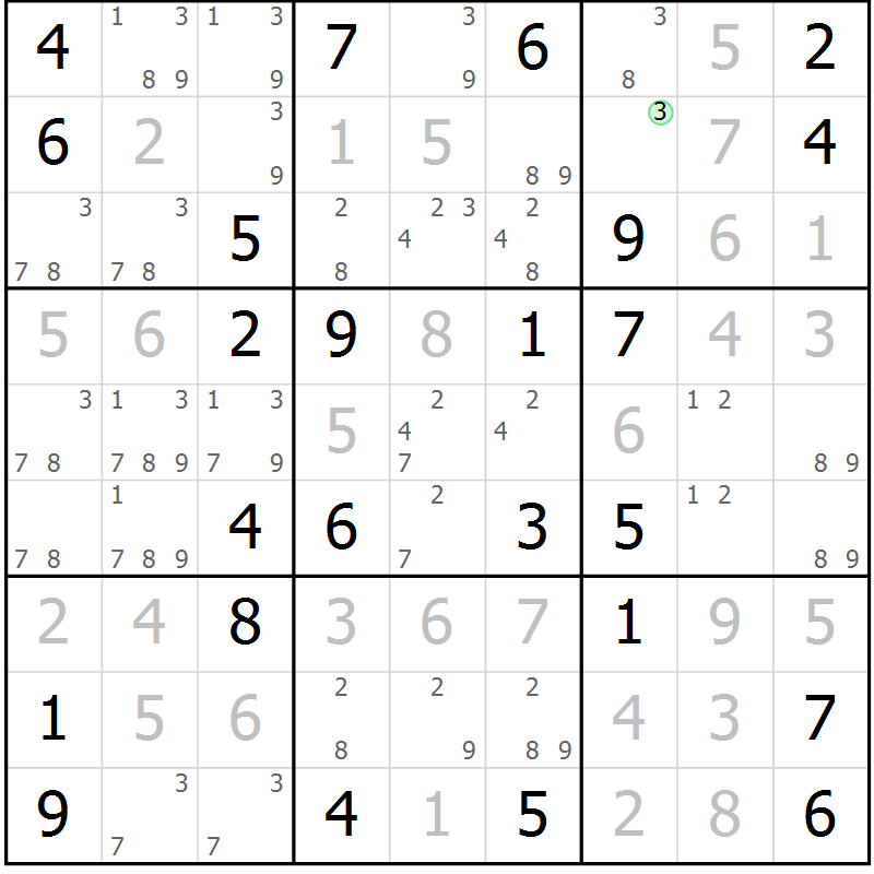 Position des candidats pour la solution de la Gr 35 page 38 du magazine de sudoku Virtuose n° 120