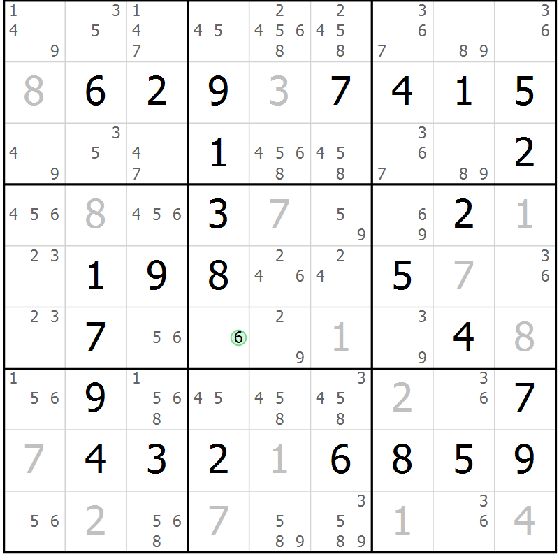 Position des candidats pour la solution de la Gr 36 page 39 du magazine de sudoku Virtuose n° 120