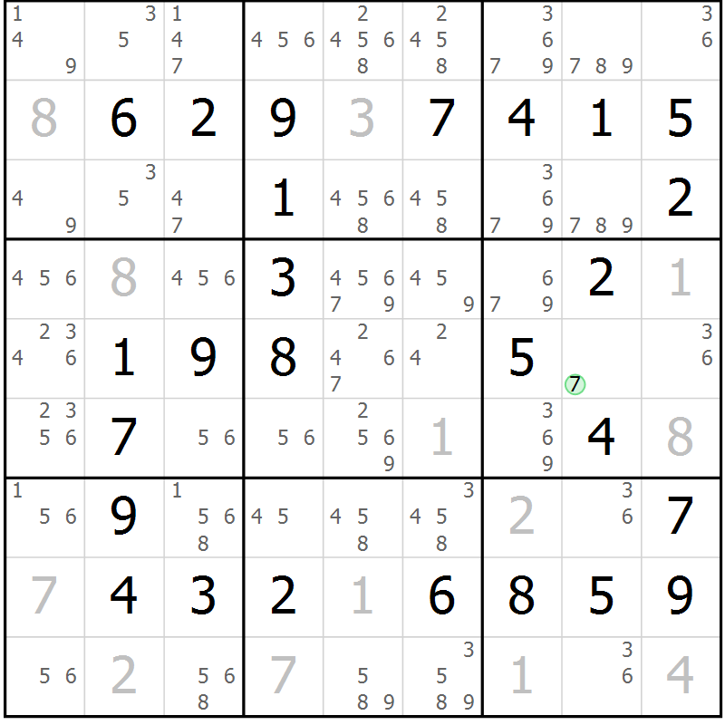 Position des candidats pour la solution de la Gr 36 page 39 du magazine de sudoku Virtuose n° 120