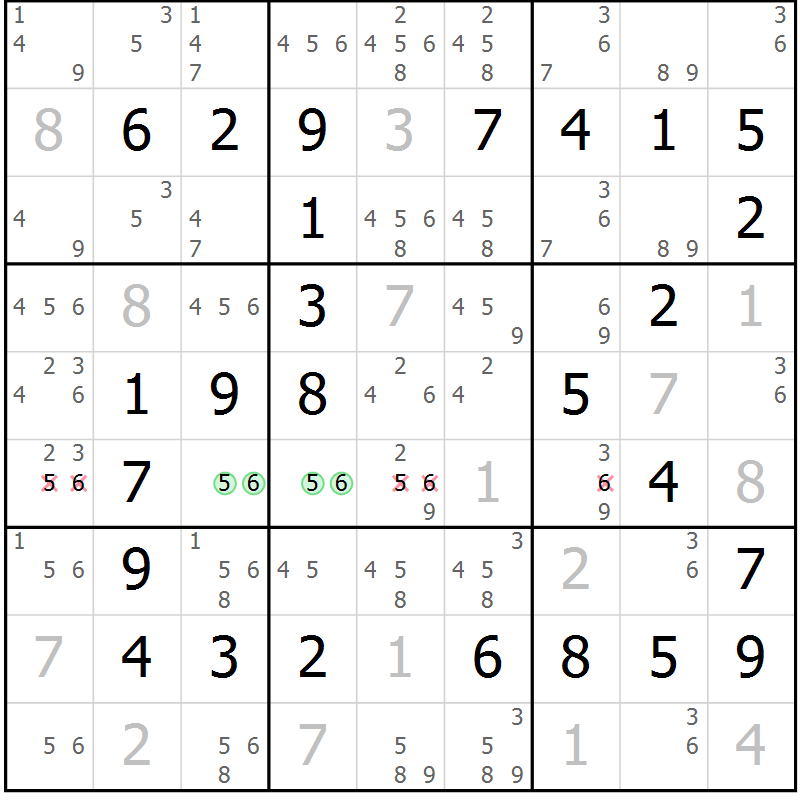 Position des candidats pour la solution de la Gr 36 page 39 du magazine de sudoku Virtuose n° 120