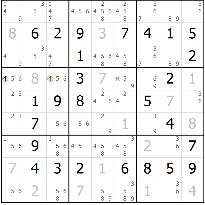 Position des candidats pour la solution de la Gr 36 page 39 du magazine de sudoku Virtuose n° 120