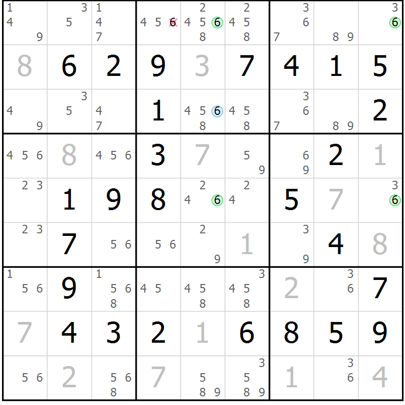 Position des candidats pour la solution de la Gr 36 page 39 du magazine de sudoku Virtuose n° 120