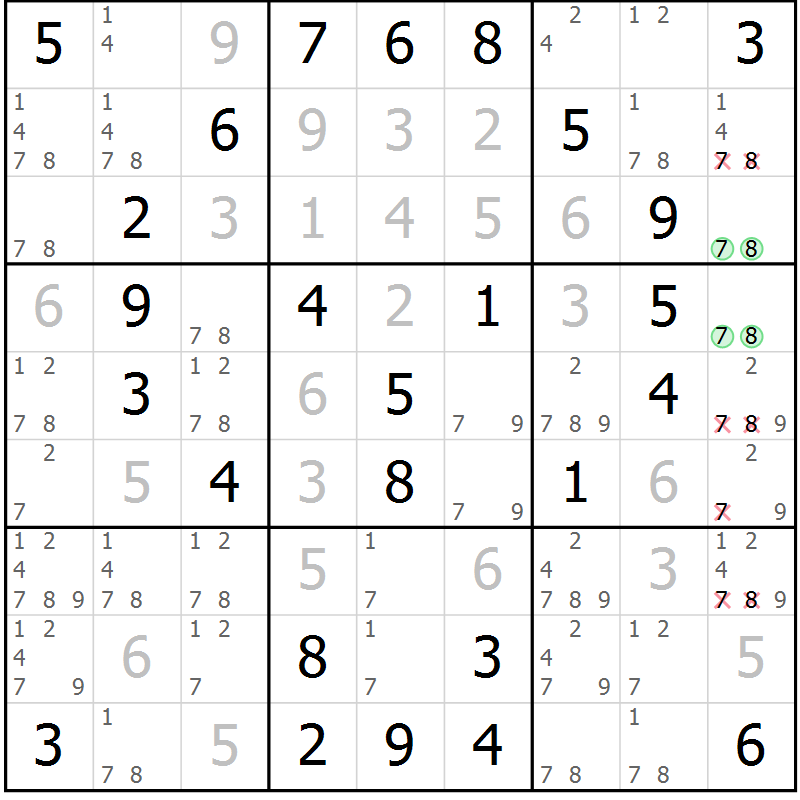 Position des candidats pour la solution de la Gr 37 page 40 du magazine de sudoku Virtuose n° 120