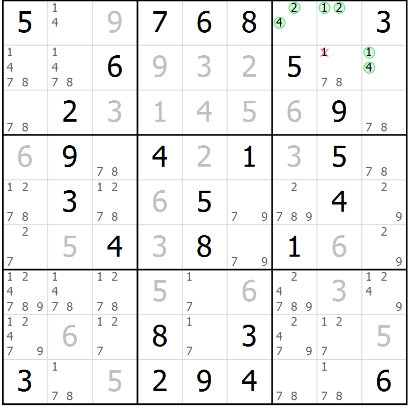 Position des candidats pour la solution de la Gr 37 page 40 du magazine de sudoku Virtuose n° 120