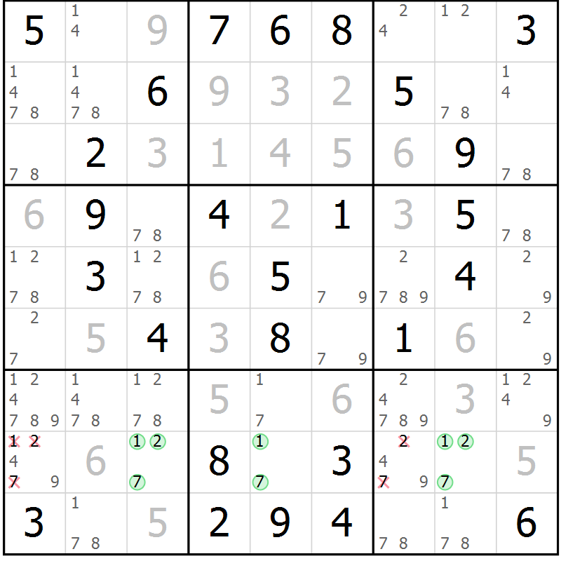 Position des candidats pour la solution de la Gr 37 page 40 du magazine de sudoku Virtuose n° 120