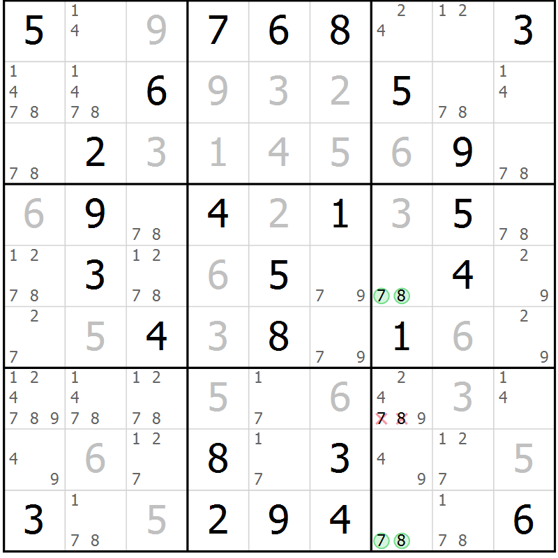 Position des candidats pour la solution de la Gr 37 page 40 du magazine de sudoku Virtuose n° 120