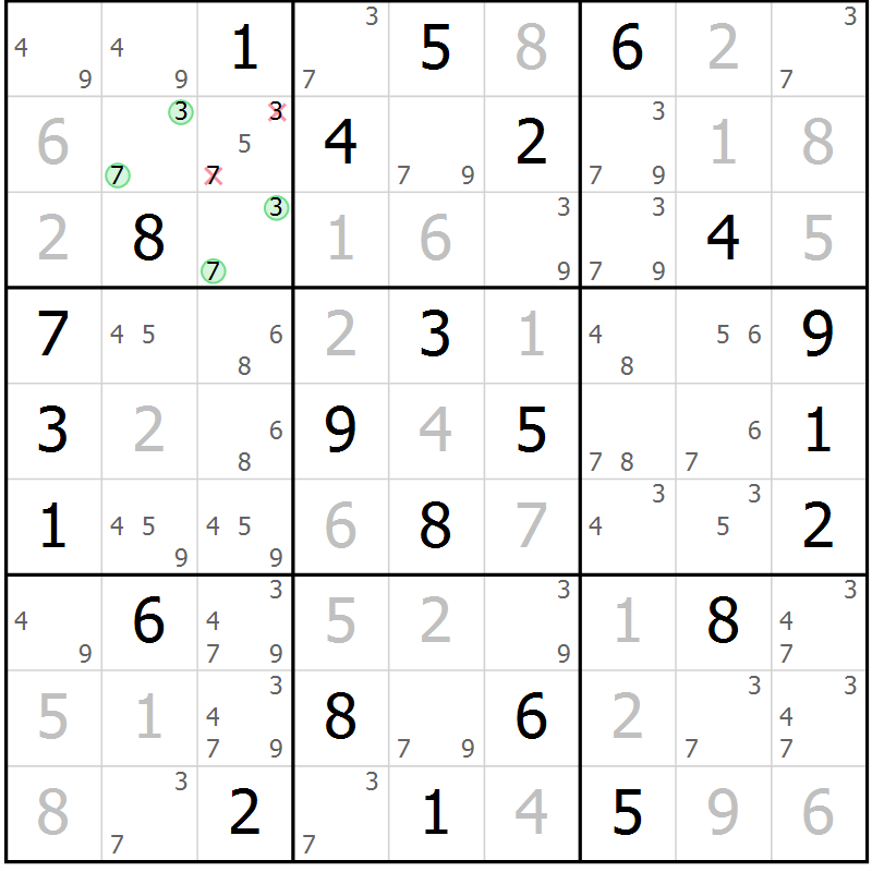 Position des candidats pour la solution de la Gr 38 page 41 du magazine de sudoku Virtuose n° 120