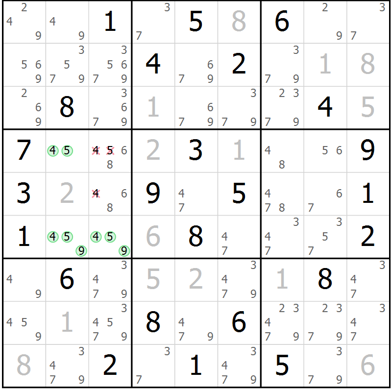 Position des candidats pour la solution de la Gr 38 page 41 du magazine de sudoku Virtuose n° 120