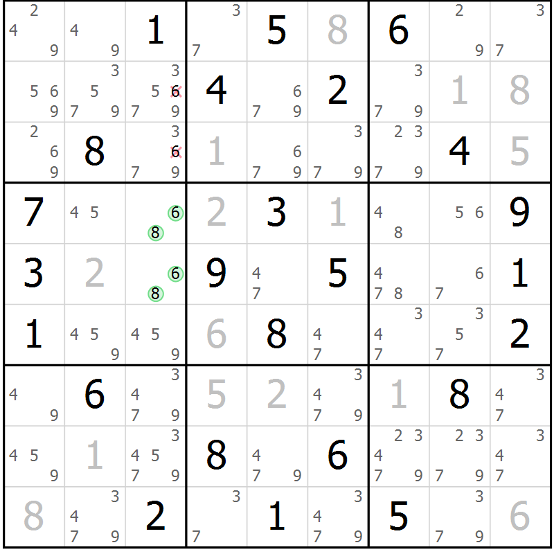 Position des candidats pour la solution de la Gr 38 page 41 du magazine de sudoku Virtuose n° 120
