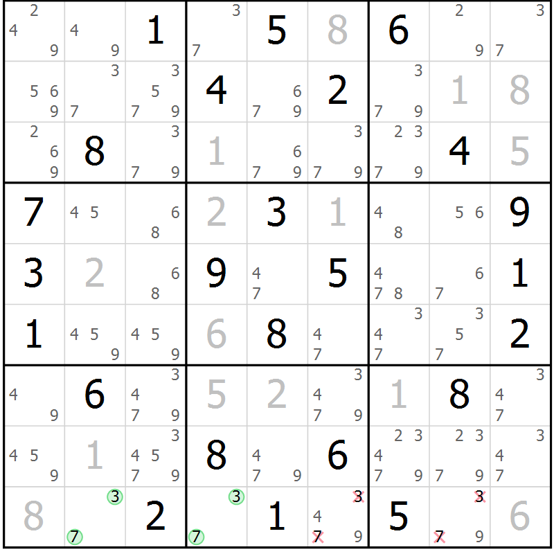 Position des candidats pour la solution de la Gr 38 page 41 du magazine de sudoku Virtuose n° 120