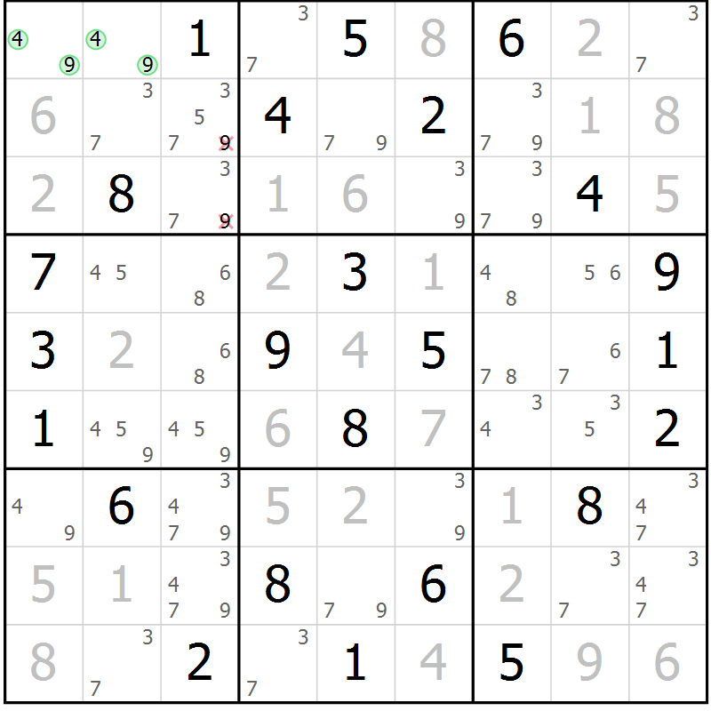 Position des candidats pour la solution de la Gr 38 page 41 du magazine de sudoku Virtuose n° 120