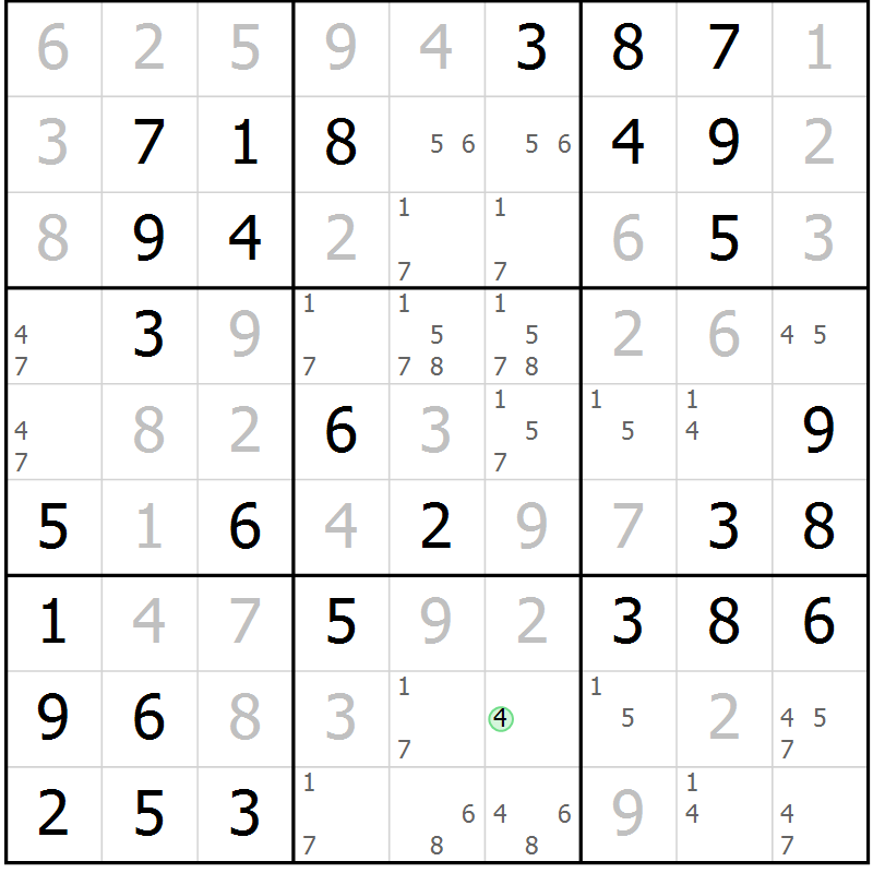 Position des candidats pour la solution de la Gr 39 page 42 du magazine de sudoku Virtuose n° 120