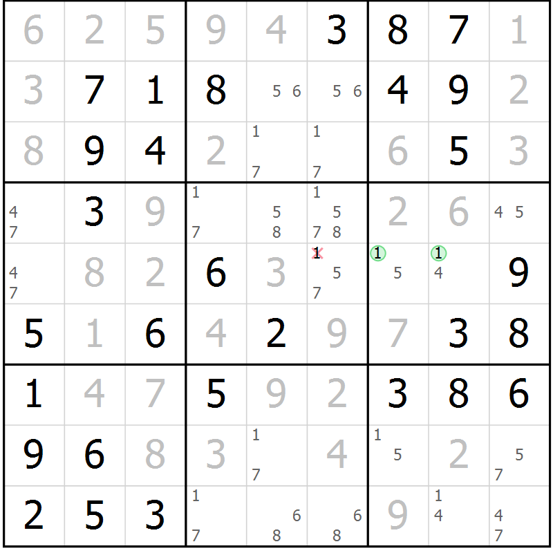 Position des candidats pour la solution de la Gr 39 page 42 du magazine de sudoku Virtuose n° 120