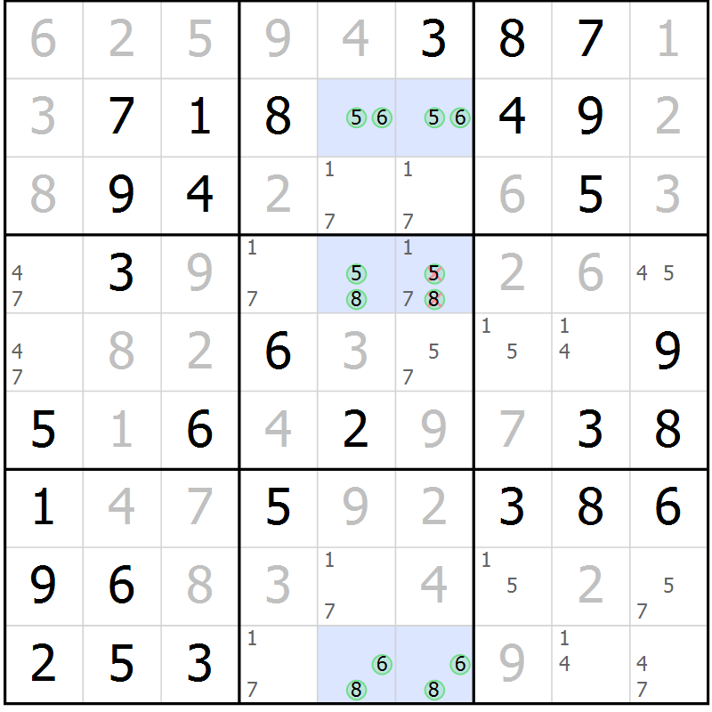 Position des candidats pour la solution de la Gr 39 page 42 du magazine de sudoku Virtuose n° 120