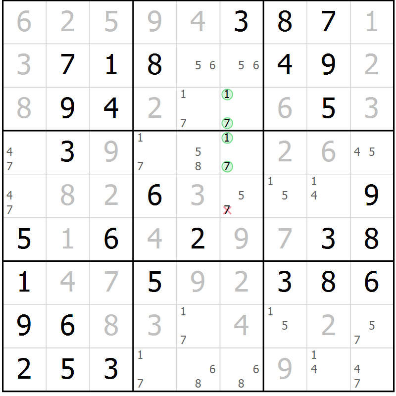 Position des candidats pour la solution de la Gr 39 page 42 du magazine de sudoku Virtuose n° 120