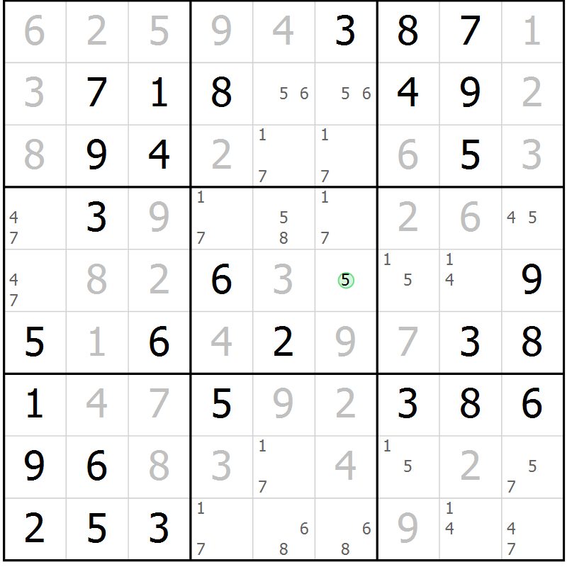 Position des candidats pour la solution de la Gr 39 page 42 du magazine de sudoku Virtuose n° 120
