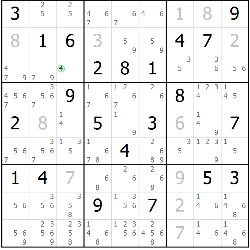 Position des candidats pour la solution de la Gr 4 page 7 du magazine de sudoku Virtuose n° 120