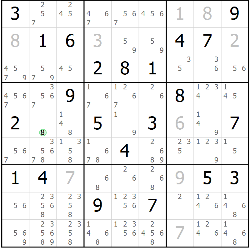Position des candidats pour la solution de la Gr 4 page 7 du magazine de sudoku Virtuose n° 120
