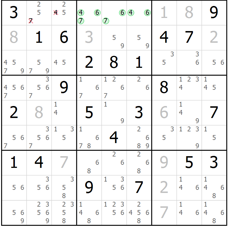 Position des candidats pour la solution de la Gr 4 page 7 du magazine de sudoku Virtuose n° 120