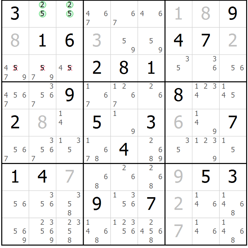 Position des candidats pour la solution de la Gr 4 page 7 du magazine de sudoku Virtuose n° 120