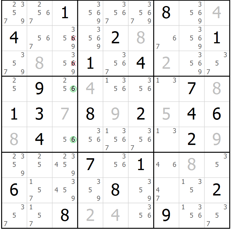Position des candidats pour la solution de la Gr 40 page 43 du magazine de sudoku Virtuose n° 120