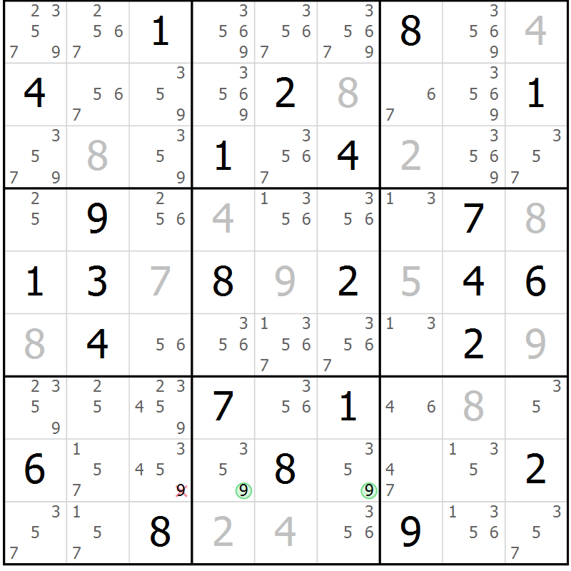 Position des candidats pour la solution de la Gr 40 page 43 du magazine de sudoku Virtuose n° 120
