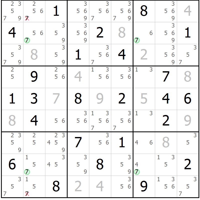 Position des candidats pour la solution de la Gr 40 page 43 du magazine de sudoku Virtuose n° 120