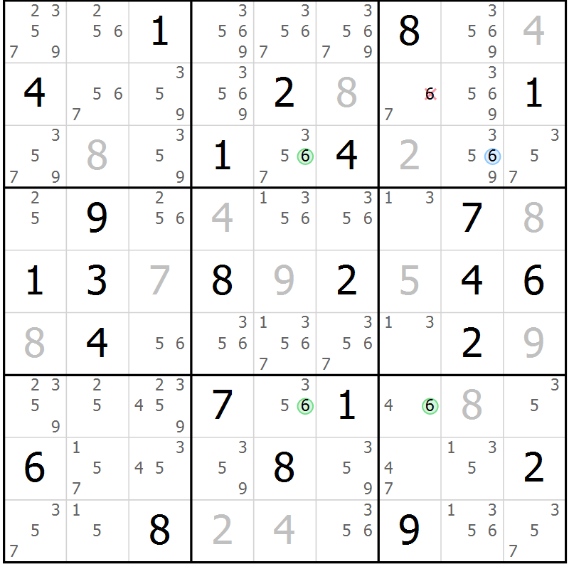 Position des candidats pour la solution de la Gr 40 page 43 du magazine de sudoku Virtuose n° 120