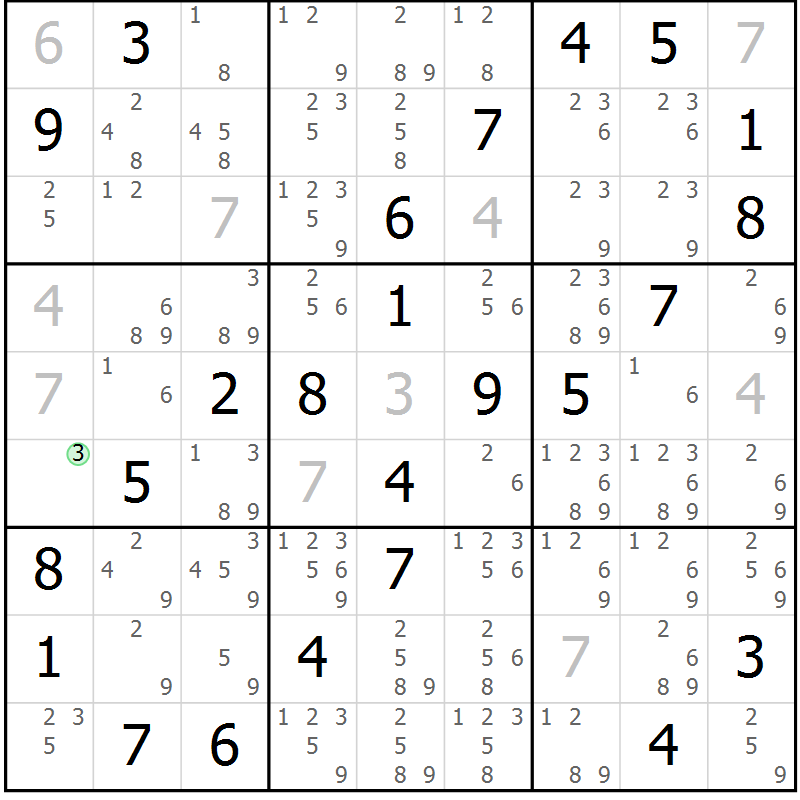 Position des candidats pour la solution de la Gr 42 page 45 du magazine de sudoku Virtuose n° 120