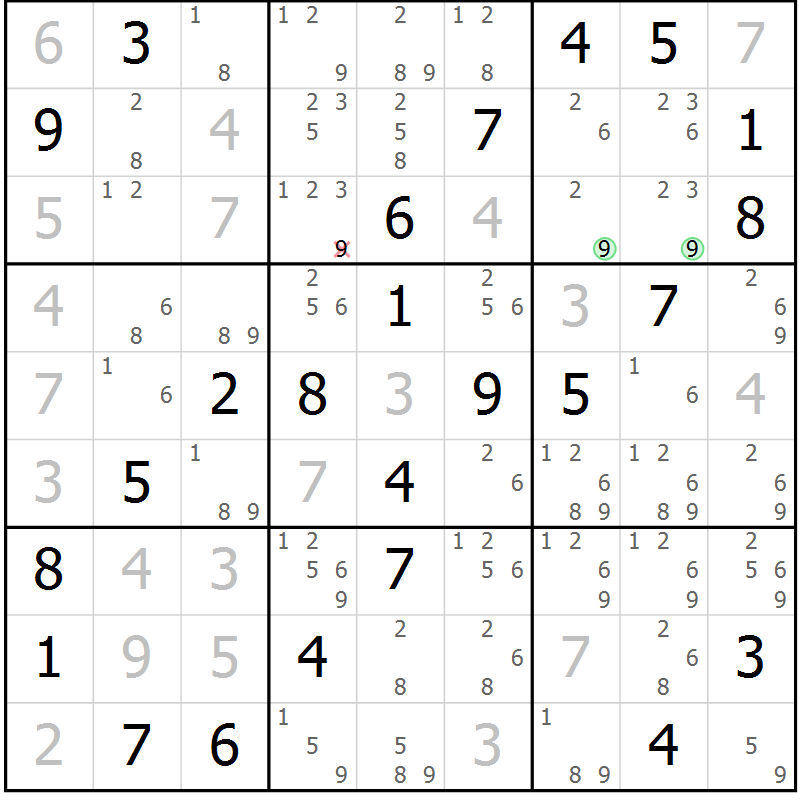 Position des candidats pour la solution de la Gr 42 page 45 du magazine de sudoku Virtuose n° 120