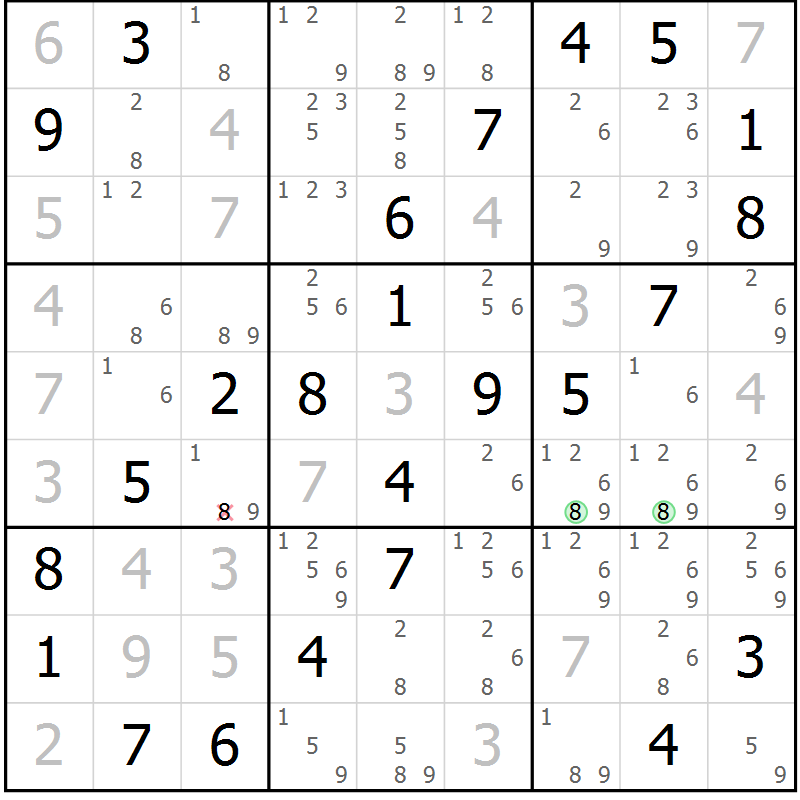 Position des candidats pour la solution de la Gr 42 page 45 du magazine de sudoku Virtuose n° 120