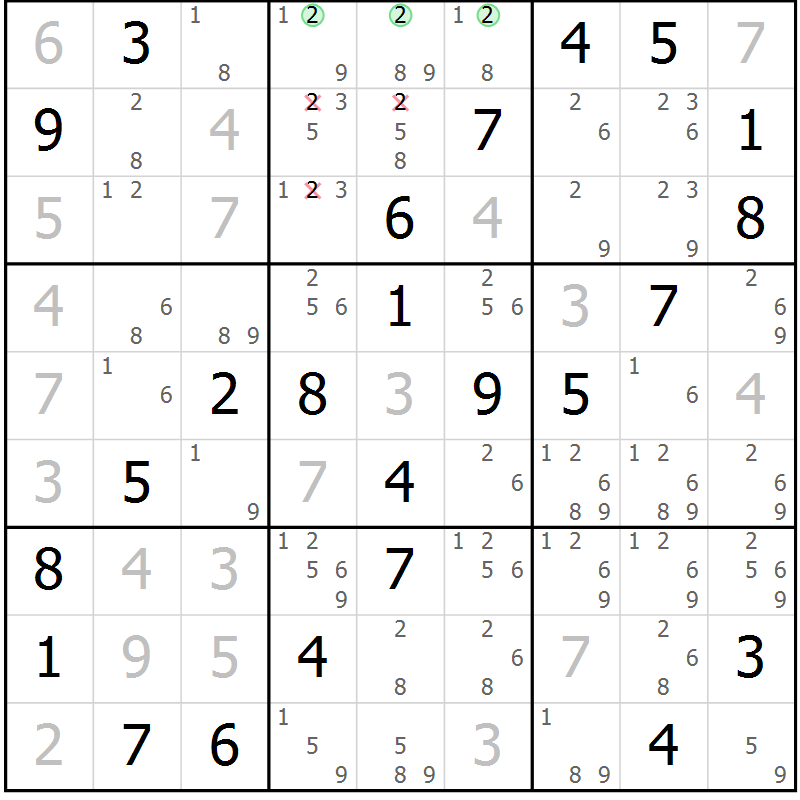 Position des candidats pour la solution de la Gr 42 page 45 du magazine de sudoku Virtuose n° 120