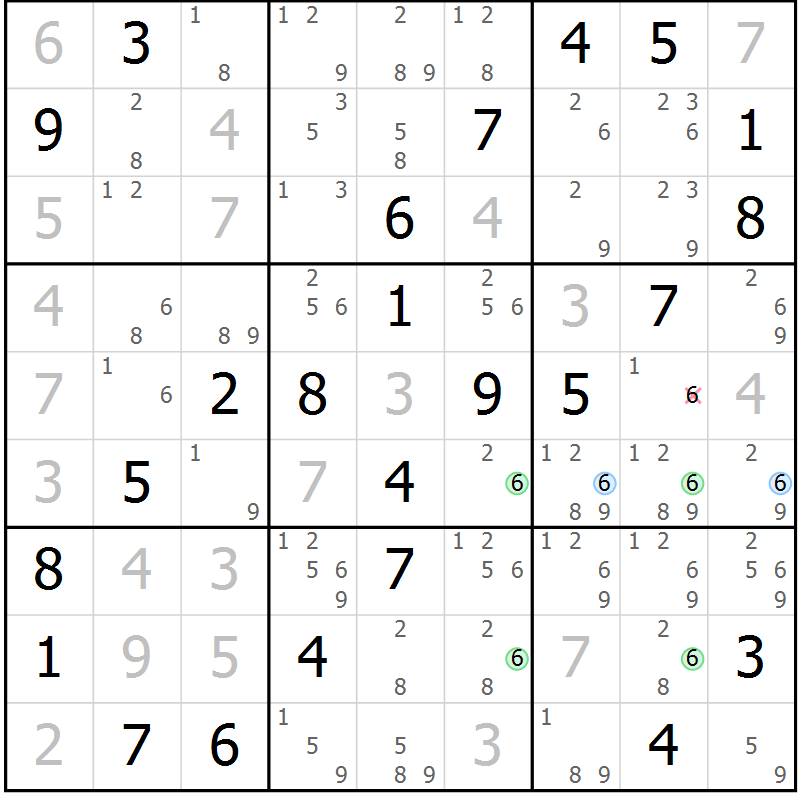 Position des candidats pour la solution de la Gr 42 page 45 du magazine de sudoku Virtuose n° 120