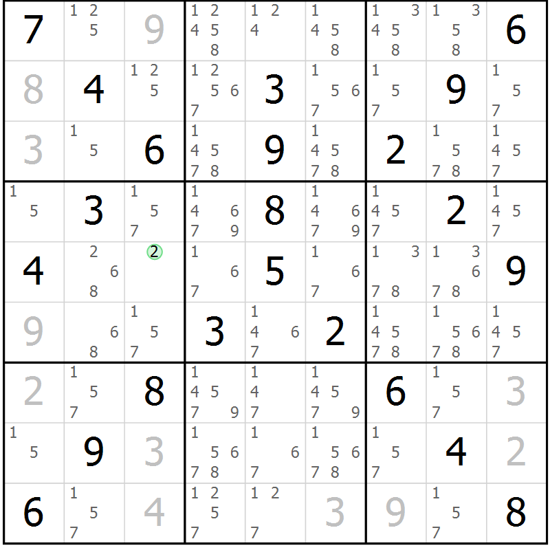 Position des candidats pour la solution de la Gr 43 page 46 du magazine de sudoku Virtuose n° 120