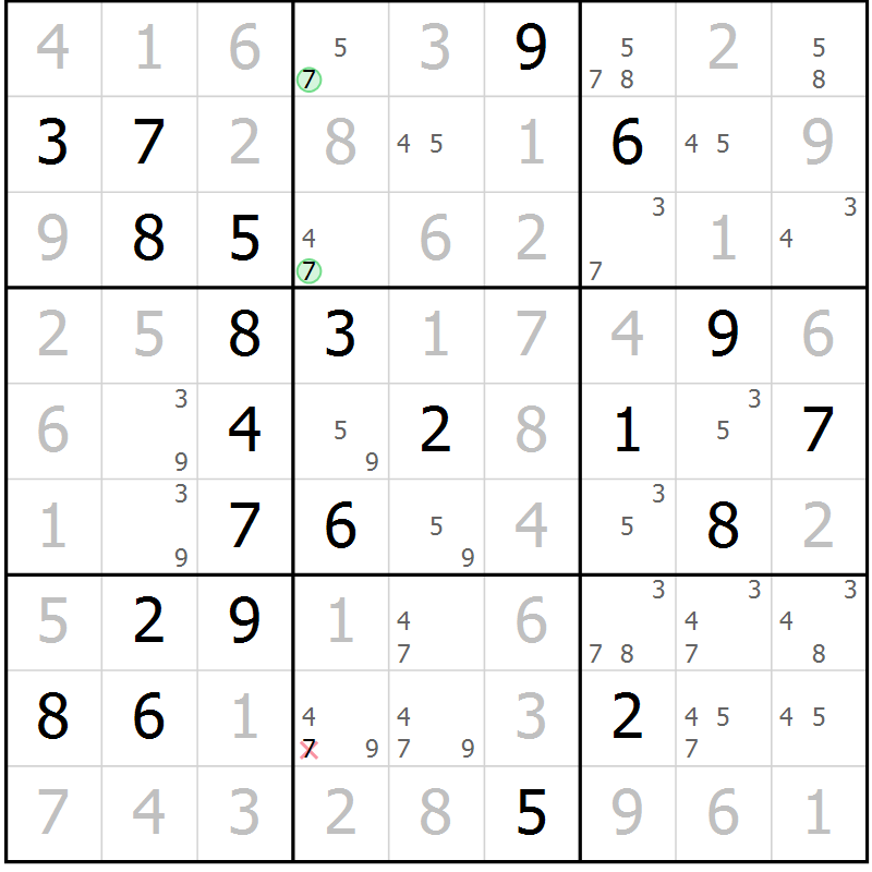 Position des candidats pour la solution de la Gr 44 page 47 du magazine de sudoku Virtuose n° 120