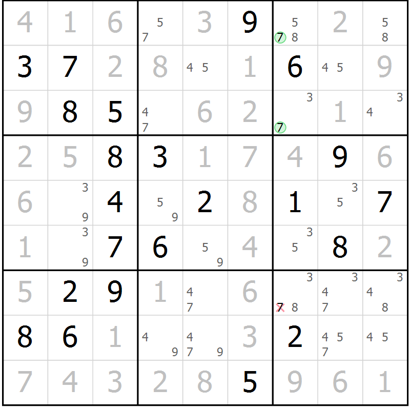 Position des candidats pour la solution de la Gr 44 page 47 du magazine de sudoku Virtuose n° 120