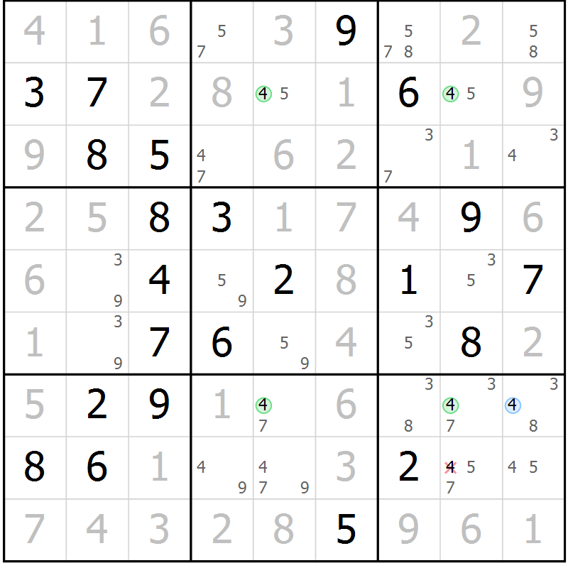 Position des candidats pour la solution de la Gr 44 page 47 du magazine de sudoku Virtuose n° 120