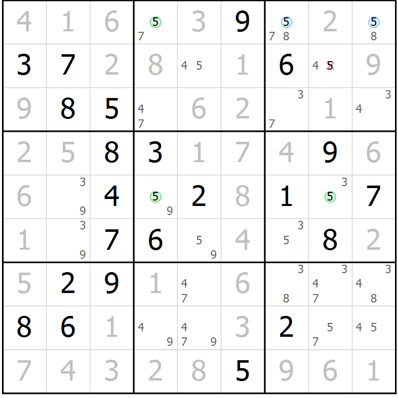 Position des candidats pour la solution de la Gr 44 page 47 du magazine de sudoku Virtuose n° 120