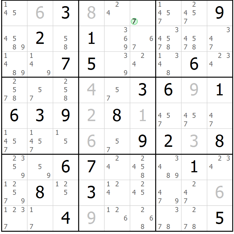 Position des candidats pour la solution de la Gr 45 page 48 du magazine de sudoku Virtuose n° 120