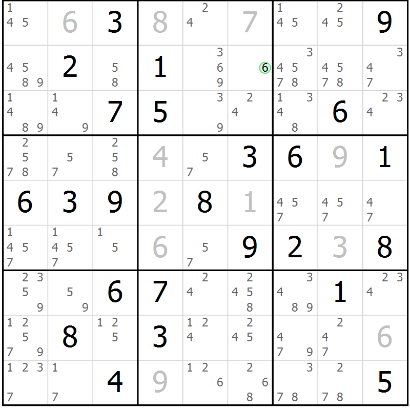 Position des candidats pour la solution de la Gr 45 page 48 du magazine de sudoku Virtuose n° 120