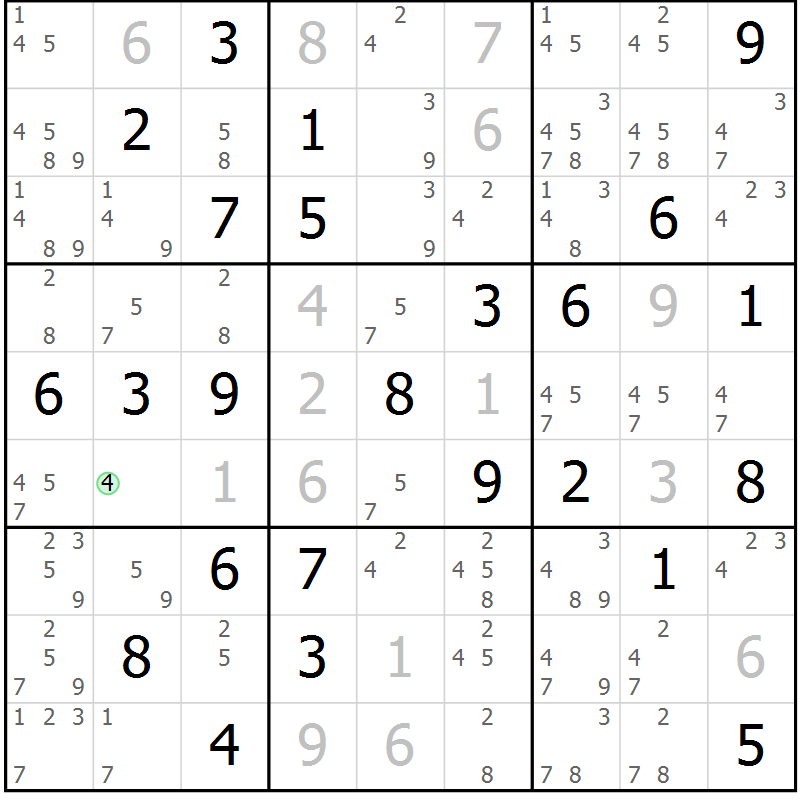 Position des candidats pour la solution de la Gr 45 page 48 du magazine de sudoku Virtuose n° 120