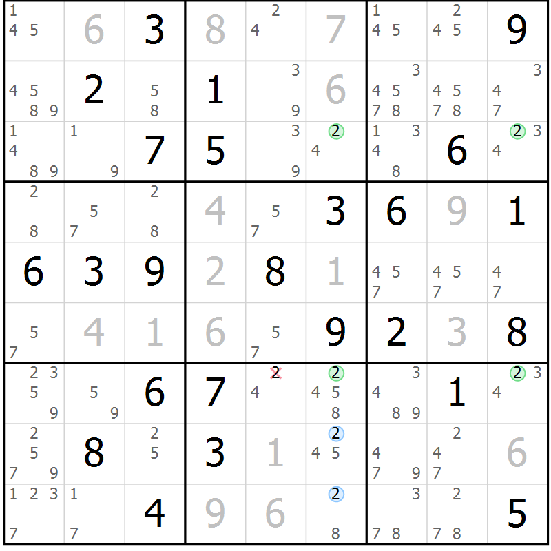 Position des candidats pour la solution de la Gr 45 page 48 du magazine de sudoku Virtuose n° 120