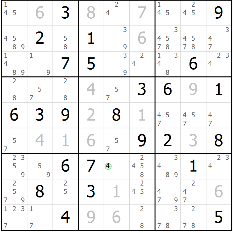 Position des candidats pour la solution de la Gr 45 page 48 du magazine de sudoku Virtuose n° 120