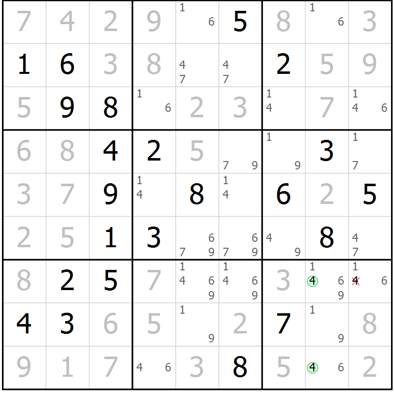 Position des candidats pour la solution de la Gr 46 page 49 du magazine de sudoku Virtuose n° 120