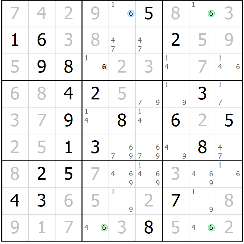 Position des candidats pour la solution de la Gr 46 page 49 du magazine de sudoku Virtuose n° 120