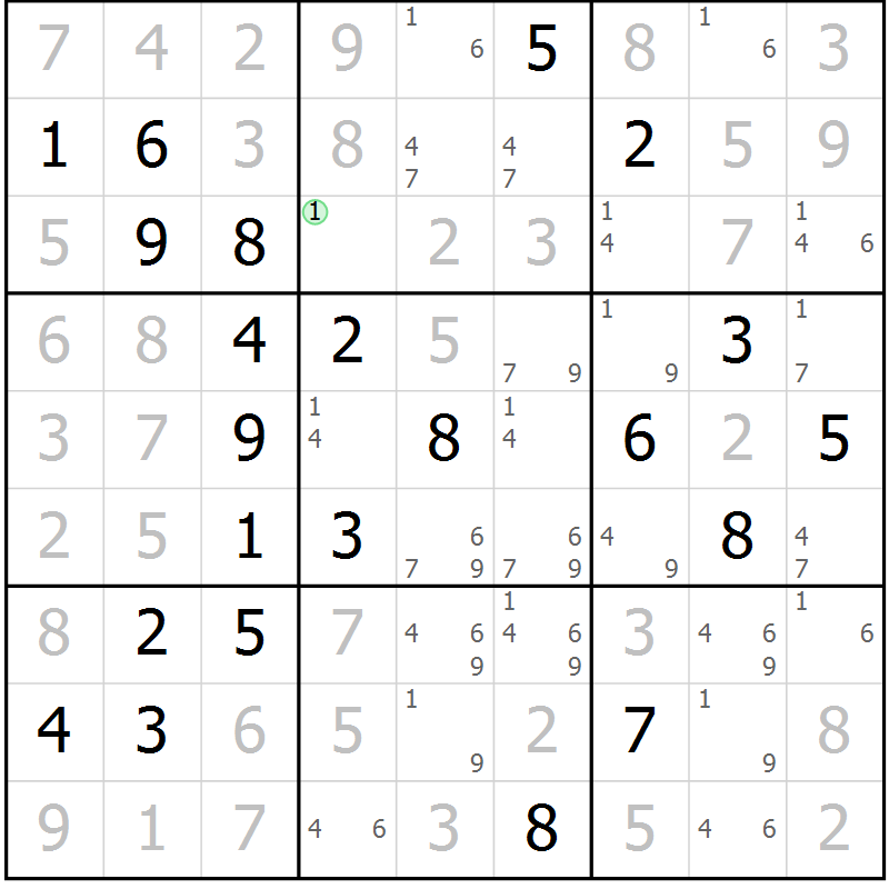 Position des candidats pour la solution de la Gr 46 page 49 du magazine de sudoku Virtuose n° 120