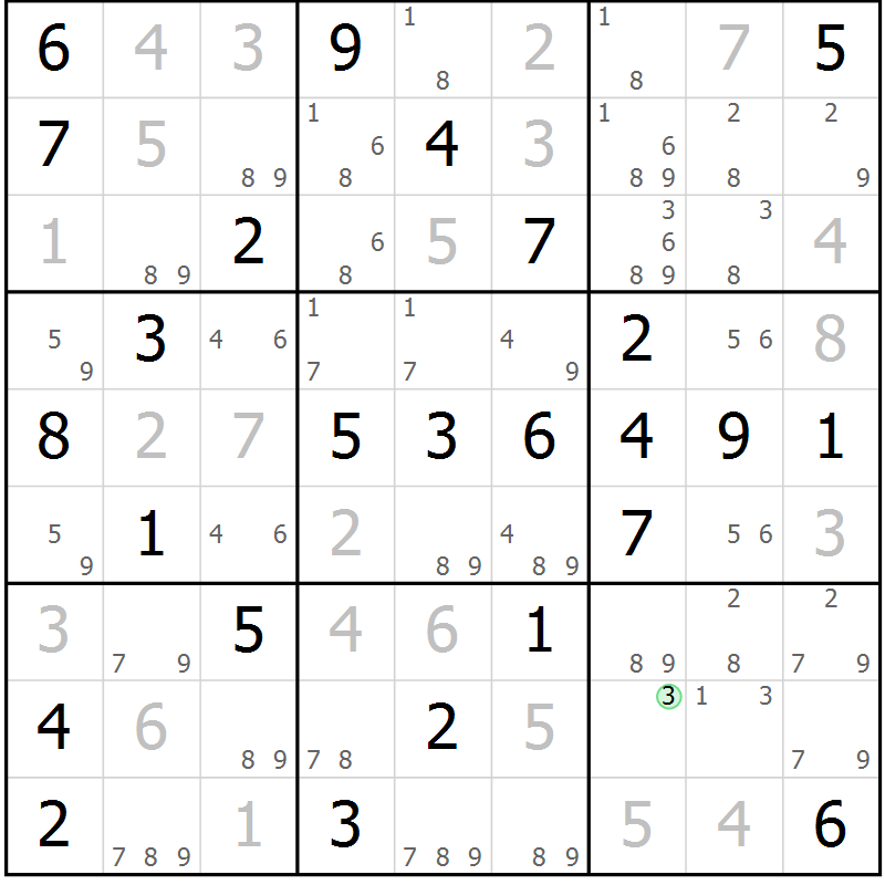 Position des candidats pour la solution de la Gr 47 page 50 du magazine de sudoku Virtuose n° 120