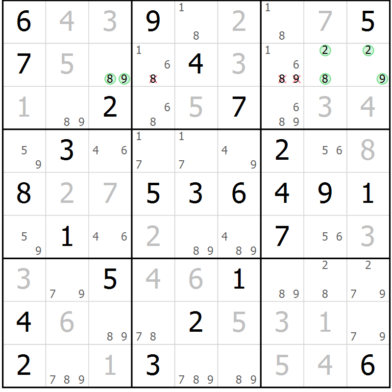 Position des candidats pour la solution de la Gr 47 page 50 du magazine de sudoku Virtuose n° 120