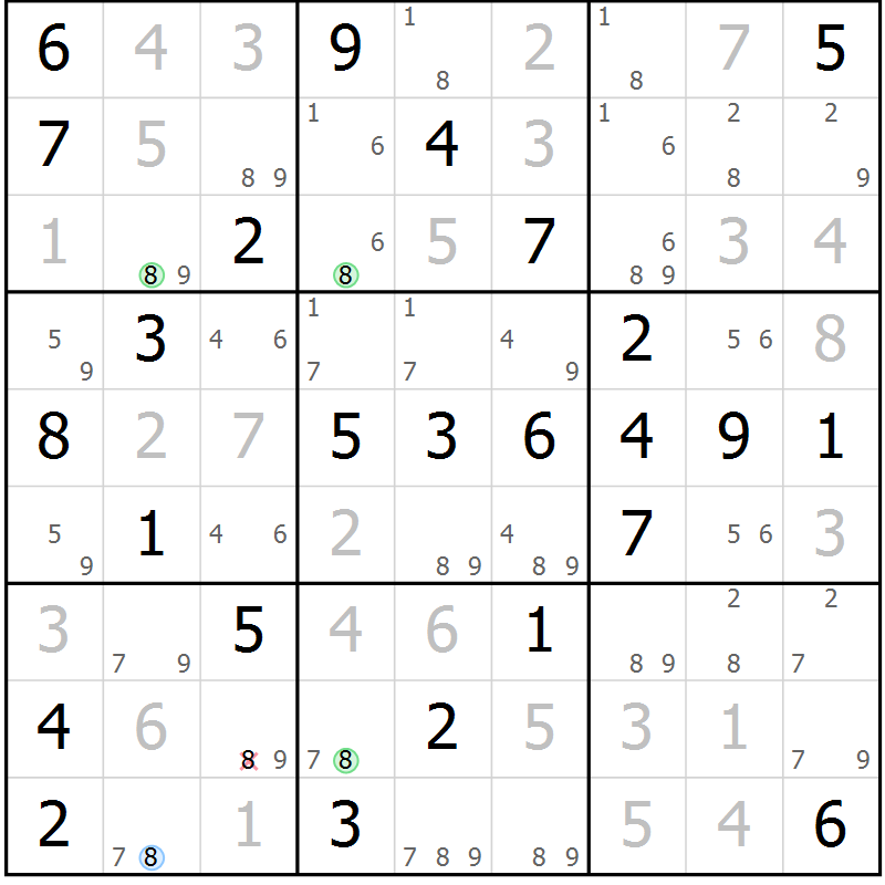 Position des candidats pour la solution de la Gr 47 page 50 du magazine de sudoku Virtuose n° 120